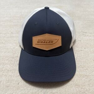 Boston Whaler Navy Blue White Logo Snap Back Trucker Hat Boat Mesh Patch